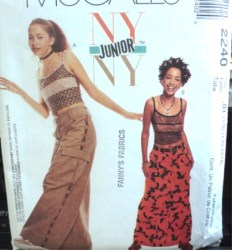 2240  MCCALLS JR NY NY KNIT TOP, CARGO FLARE PANTS, SKIRT PATTERN 9/10-13/14 UNCUT
